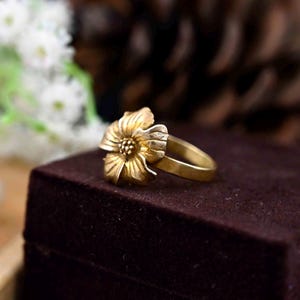 Large Gold Flower Ring: Brass Boho Statement Ring