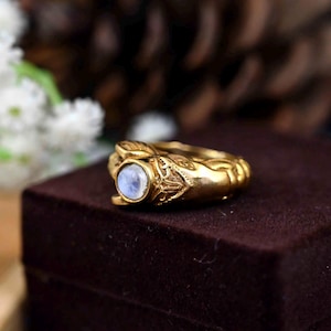 Handmade Ganesha Brass Ring: Moonstone Elephant Jewelry
