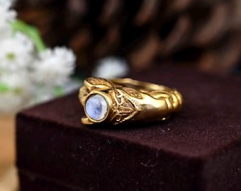Handmade Ganesha Brass Ring: Moonstone Elephant Jewelry
