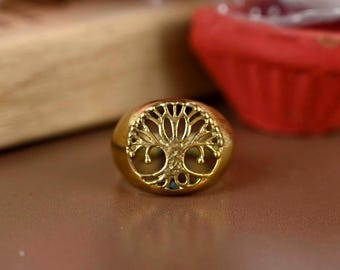 Gold Tree Of Life Ring: Engraved Brass Filigree Ring