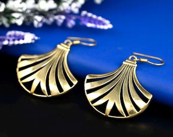 Tribal Gold Brass Hoop Earrings: Ethnic Silver Plated Earrings