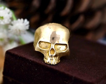 Brass Skull Ring: Gothic Biker Statement Jewelry