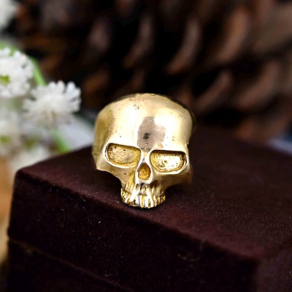 Brass Skull Ring: Gothic Biker Statement Jewelry