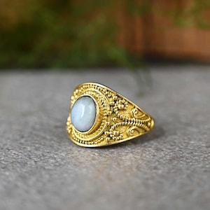 Oval Moonstone Brass Ring: Statement Wedding Jewelry