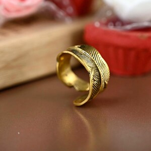 Adjustable Leaf Ring: Brass Boho Jewelry