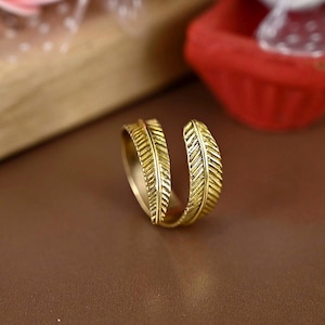 Dainty Brass Leaf Ring: Gold Band, Minimalist Jewelry