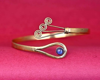 Gold Labradorite Arm Cuff: Minimalist Bohemian Brass Upper Arm Band