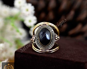 Black tourmaline Ring, Brass Ring Daily wear ring, boho hippie ring, Brass ring for men and women, Bohemian Jewelry, Boho Simple Ring