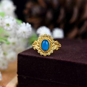 Aqua Chalcedony Ring: Gold Filled Brass Boho Stacking Ring