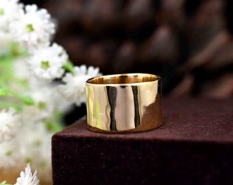 Wide Hammered Gold Ring: Brass Statement Ring (16MM)