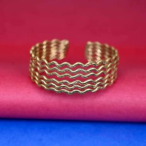 Gold Wave Bangle: Adjustable Brass Ocean Bracelet