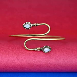 Gold Moonstone Upper Arm Cuff Arm Band Spiral Handmade Made of Brass, Jewelry