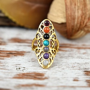Chakra Ring, Natural Seven Gemstone Chakra Healing Ring, Spiritual Ring, Yoga Jewelry, Sterling Silver Jewellery, Multistone Rainbow Ring