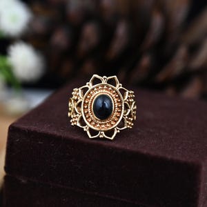 Schwarzer Obsidian Ring: 925 Sterling Silber, Edelsteinschmuck