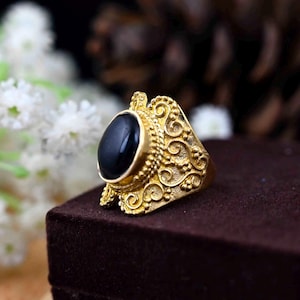 Obsidian Gold Ring, Gemstone Ring, Statement Ring, Dainty Ring, Personalized Gift, Birthstone Ring, Obsidian Jewelry, Black Obsidian Ring