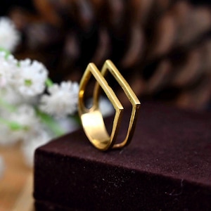 Gold Double Bar Brass Ring: Modern Minimalist Statement