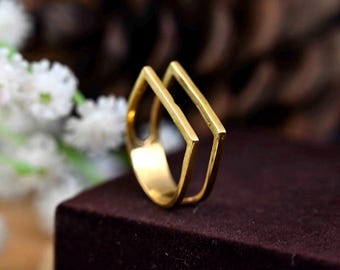 Gold Double Bar Brass Ring: Modern Minimalist Statement