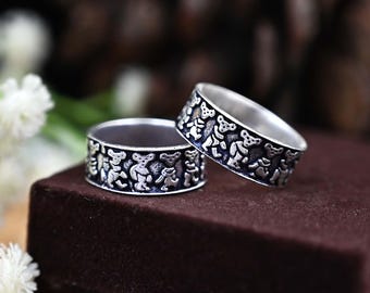 Sterling Silver Dancing Teddy Bear Ring- Dancing Teddy Bear Ring-Thumb Band Ring -Gift Ring- Rings