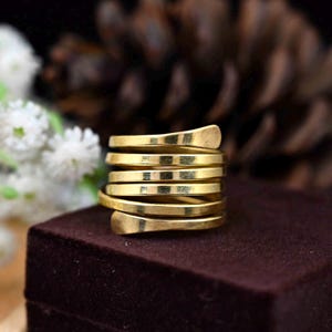 Gold Weaved Layered Brass Ring: Adjustable Boho Style