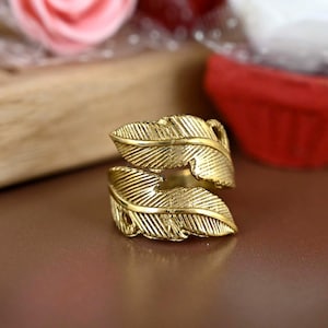 Adjustable Brass Leaf Ring: Bohemian Tribal Jewelry