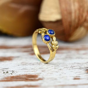 Gold Lapis Lazuli Ring: Dainty Brass Gemstone Ring