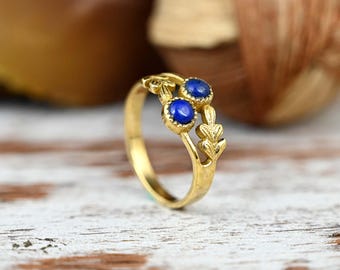 Gold Lapis Lazuli Ring: Dainty Brass Gemstone Ring