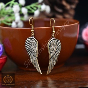 Large Gold Brass Open Wing Earrings, Handmade, Gold Plated Kidney Ear Wires