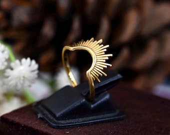 Gold Sun Ring: Dainty Celestial Spike Ring