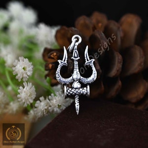 Sterling Silver Lord Shiva Trishul Pendant: Oxidized Indian Jewelry
