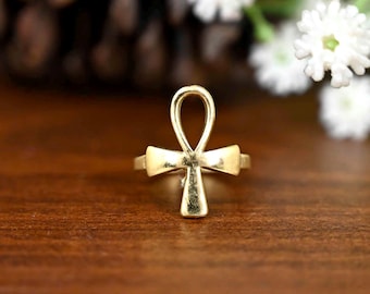 Gold Ankh Ring: Egyptian Key of Life Cross Ring