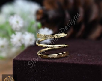 Adjustable Gold Thumb Ring: Brass Coil Wrap
