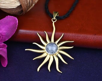 Gold Sunburst Necklace: Celestial Moonstone Pendant Jewelry