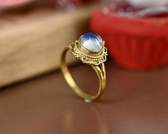 Gold Brass Moonstone Ring: Minimalist Gemstone Ring
