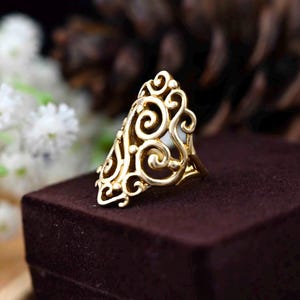 Gold Filigree Brass Ring: Boho Statement Ring
