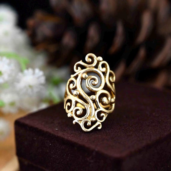 Bague en filigrane d'or, bague en laiton filigrane, bague pour