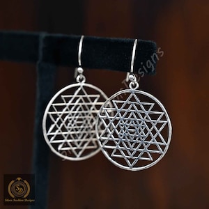 Gold Sri Yantra Earrings: Brass Sacred Geometry Jewelry