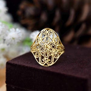 Victorian Gold Filigree Ring: Floral Lace Brass Ring