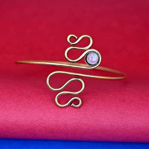 Gold Moonstone Upper Arm Cuff Arm Band Spiral Handmade Made of Brass, Jewelry
