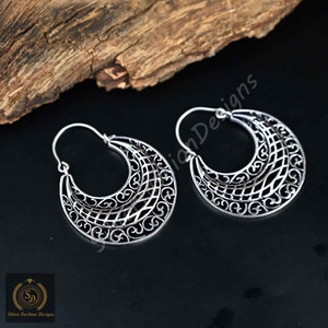 Gold Brass Hoop Earrings: Boho Ethnic Tribal Jewelry
