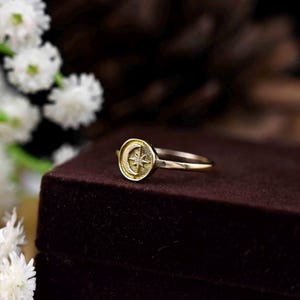 Celestial Brass Band Ring: Moon and Star Stacking Ring