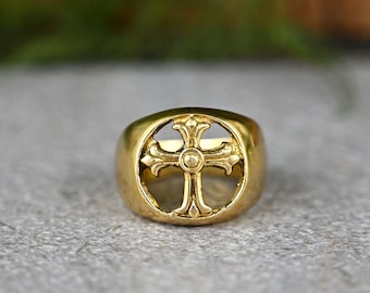 Gold Ankh Ring: Handmade Egyptian Cross, Key of Life Ring
