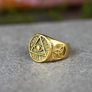 Goldenes Auge der Vorsehung Messing Siegelring: Boho Illuminati Drittes Auge