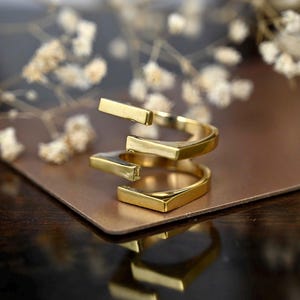 Gold Bar Brass Ring: Modern Geometric Statement Ring