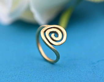 Handmade Gold Spiral Ring, Minimalist Brass Jewelry