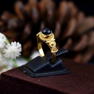 Black Obsidian Brass Ring: Boho Gemstone Stacking Ring