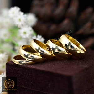Gold Domed Wedding Band: Classic Brass Ring with Free Engraving