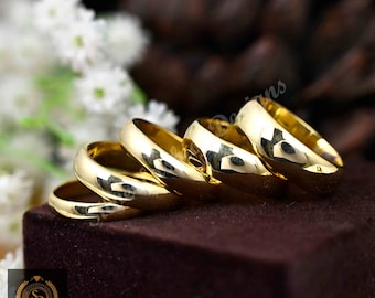 Gold Band Classic Domed Wedding Bands For Men Women 2mm 3mm 4mm 5mm 6mm 7mm 8mm 9mm 10mm Widths - Free Custom Engraving