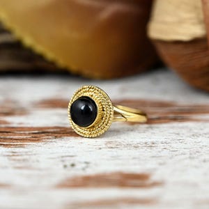 Black Obsidian Ring: Gold Brass Minimalist Ring