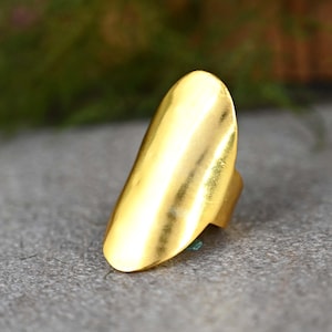 Long Statement Ring, Gold Brass Ring, Boho Rings for Women, Wide, Large, Full Finger, Big, Chunky, Cigar, Cuff, Tube, Bohemian Jewelry