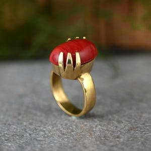 Red Coral Ring, Coral Ring, Statement Ring, Ring, Coral Jewelry, Personalized Gifts For Mom, Gift For Her, Gemstone Coral Ring